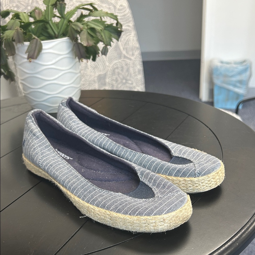 Grasshoppers Blue Striped Espadrille Flats with Natural Jute